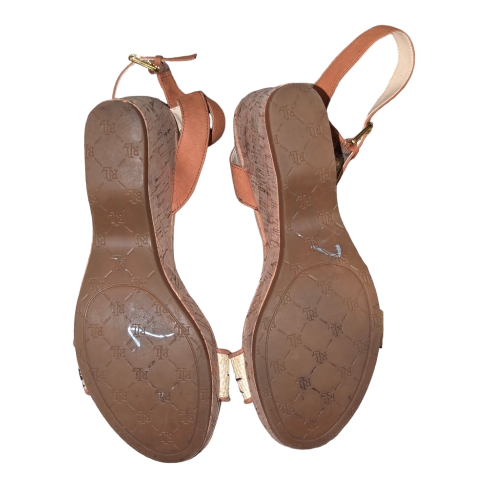 Lauren Ralph Lauren Nubuck/Straw  Odelia Cork Adjustable Ankle Strap Buckle 8B - Picture 5 of 9